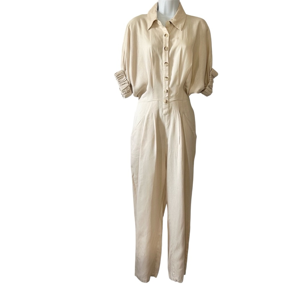 BLANK NYC Women’s Sand Linen Blend Button Front Jumpsuit (No Belt)- Size Small